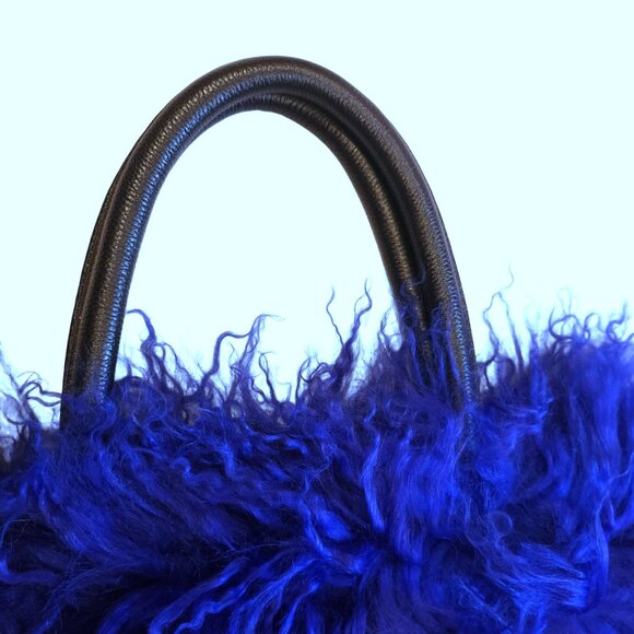 New Blue Mongolian Lamb Fur Hand Bag - Picture 5 of 11